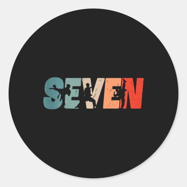 Kids 7th Birthday Karate Fighter 7 Year Old Girls  Classic Round Sticker (Front)