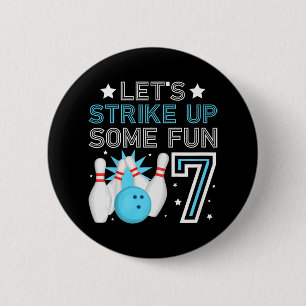 Kids 7th Birthday Party Bowling Boy 7 Year Old Bow Button