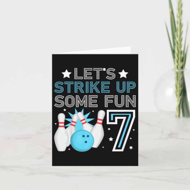 Kids 7th Birthday Party Bowling Boy 7 Year Old Bow Card (Front)