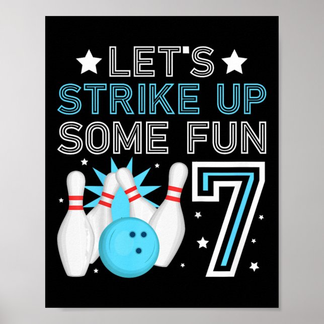 Kids 7th Birthday Party Bowling Boy 7 Year Old Bow Poster (Front)
