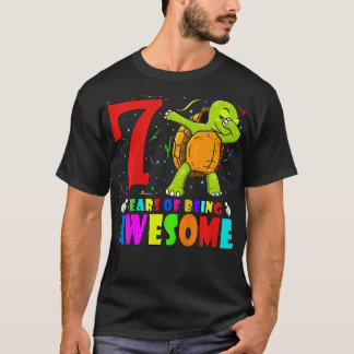 Kids 7th Birthday Party Dabbing Turtle 7 Years Ol T-Shirt