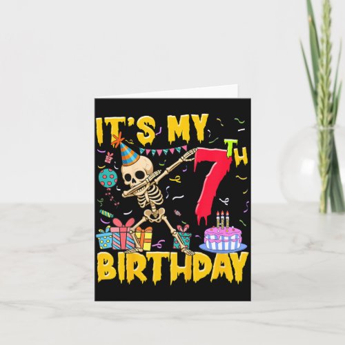 Kids 7th Birthday Party Halloween Skeleton Card