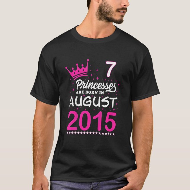 Kids 7th Birthday Pink Princesses Are Born In Augu T-Shirt (Front)