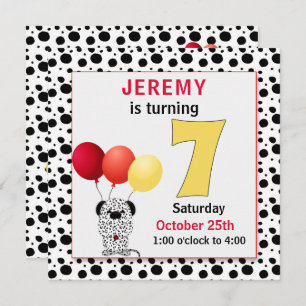 Kid's 7th Birthday Red and Yellow Dalmatian Invita Invitation