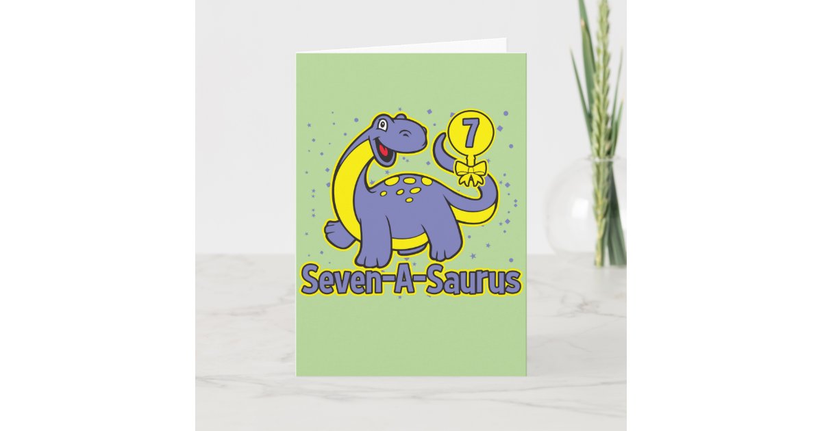 Brontosaurus Card Kid's 7th Birthday Seven-A-Saurus Brontosaurus Card | Zazzle