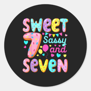 Kids 7th Birthday Sweet Sy And Seven Birthday Girl Classic Round Sticker