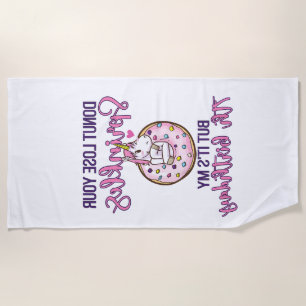 Kids 7th Donut Birthday Party Unicorn Seven Year O Beach Towel