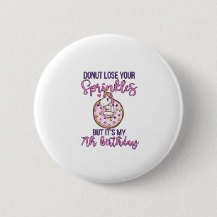 Kids 7th Donut Birthday Party Unicorn Seven Year O Button