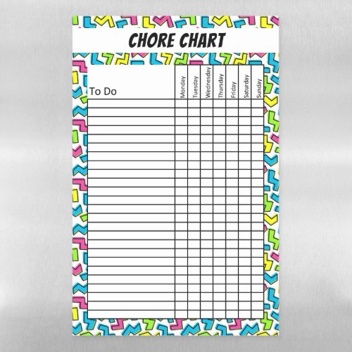 Kids 80s Pattern Chore Chart To Do Task List Magnetic Dry Erase Sheet