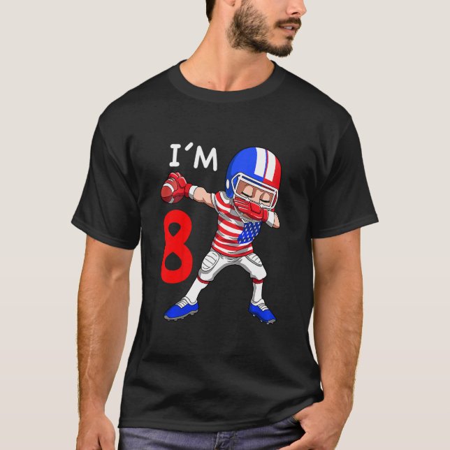 Kids 8 Birthday American Football Dabbing 8 Year O T-Shirt (Front)