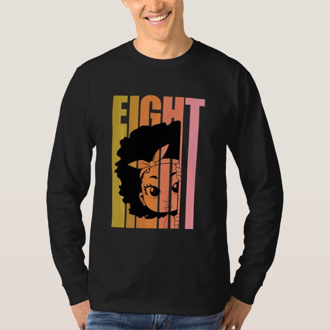 Kids 8 Today Black Girl Queen Retro 8th Afro Hair  T-Shirt (Front)