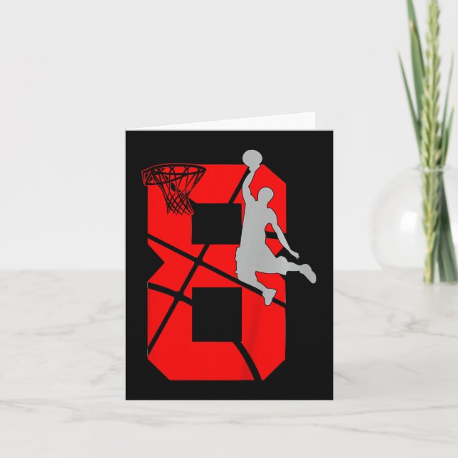 Kids 8 Year Old 8th Basketball Birthday PartyTheme Card (Front)