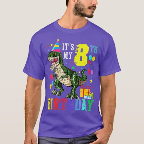 Kids 8 Year Old  8th Birthday Boy  Rex Dinosaur Gi T_Shirt