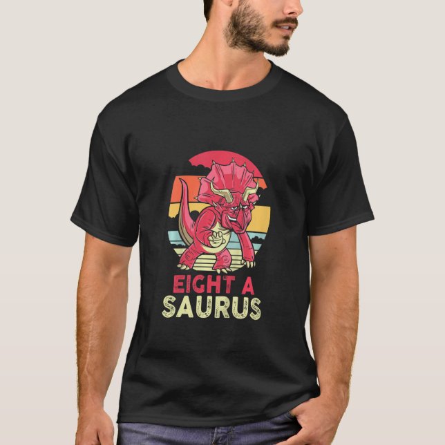 Kids 8 Year Old 8th Birthday Triceratops Dinosaur  T-Shirt (Front)