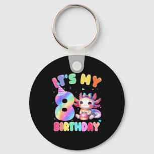 Kids 8 Year Old Bday Cute Axolotl It's My 8th Birt Keychain