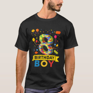 Kids 8 Year Old Building Blocks 8Th Birthday Boy T-Shirt