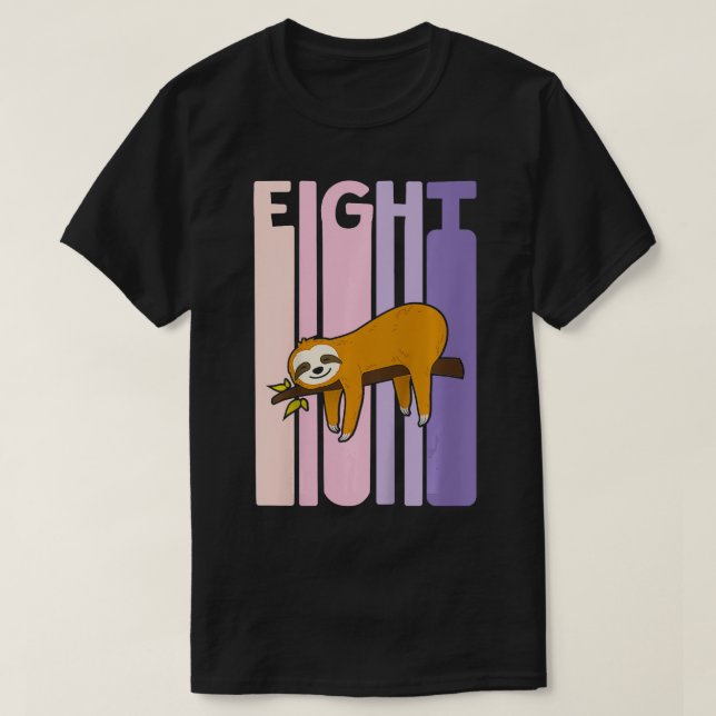 Kids 8 Year Old Cute Sloth Birthday Girl 8th Bday  T-Shirt (Design Front)