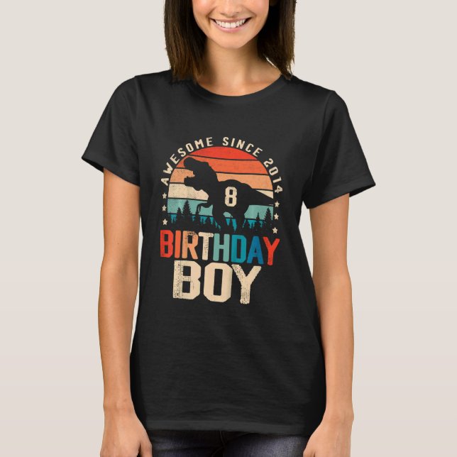 Kids 8 Year Old Dinosaur 8th Birthday Boy Awesome  T-Shirt (Front)