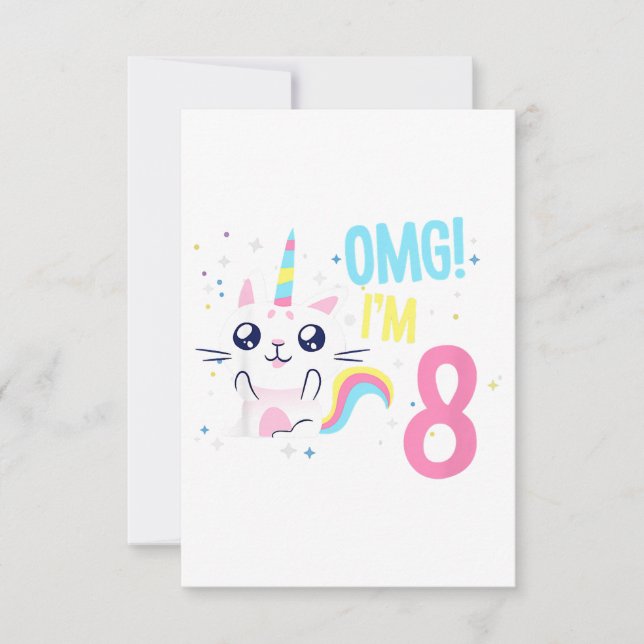 Kids 8 Year Old Girl Birthday Outfit Gift Unicorn Invitation (Front)