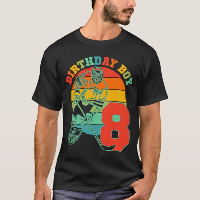 Kids 8 Year Old Ice Hockey Retro Birthday Party 8t T-Shirt (Front)