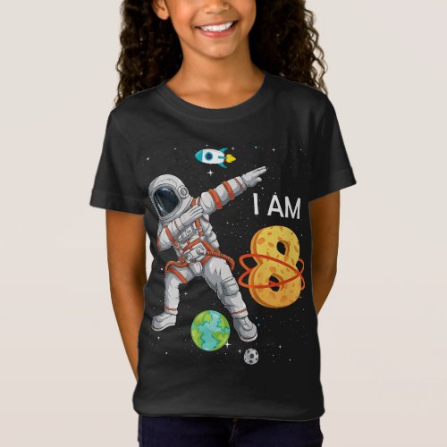 Kids 8 Years Old Birthday Boy Astronaut Space 8th  T_Shirt