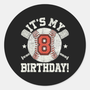 Kids 8th Baseball Birthday Party Boys Sport Fan 8  Classic Round Sticker