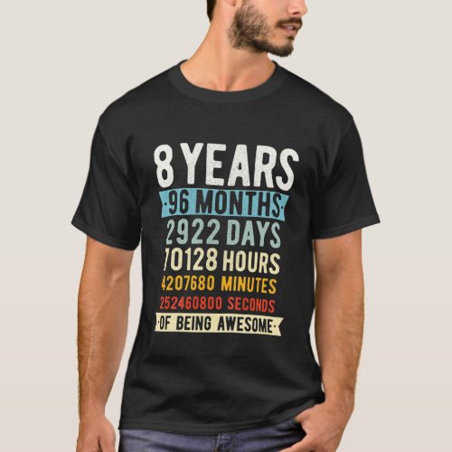 Kids 8Th Birthday 8 Years Old Vintage Retro 96 Mon T_Shirt