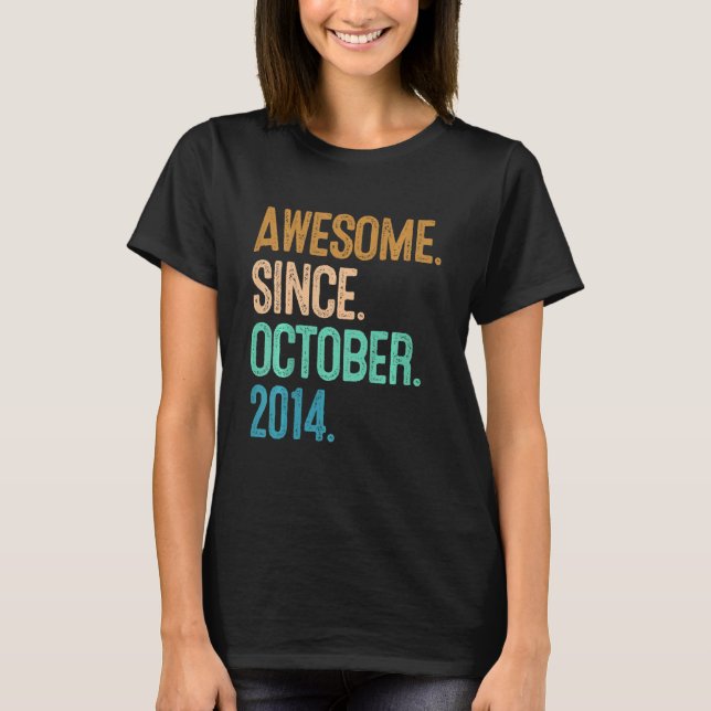 Kids 8th Birthday Awesome Since October 2014 T-Shirt (Front)
