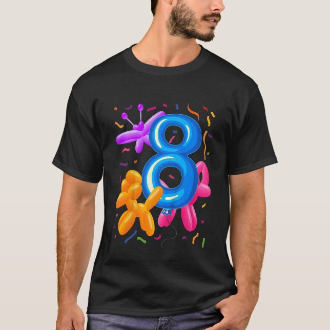 Kids 8th Birthday Balloon Animals Balloon Themed B T-Shirt (Front)