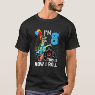 Kids 8th Birthday Boys Monster Truck Dinosaur 8 Ye T-Shirt