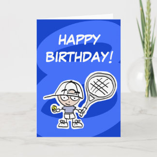 Kids 8th birthday card with little tennis player