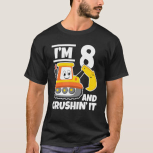 Kids 8th Birthday Construction I'm 8 And Crushin' T-Shirt
