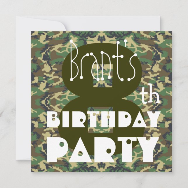 Kid's 8th Birthday Custom Name CAMO V03 Invitation (Front)