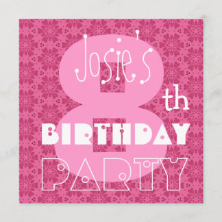 Kid's 8th Birthday Custom Name Modern Pink Invitation