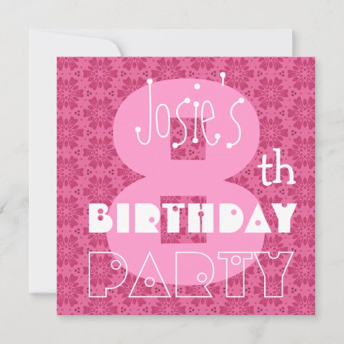 Kid's 8th Birthday Custom Name Modern Pink Custom Invite