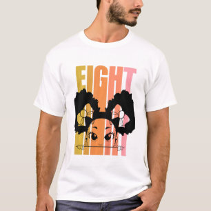 Kids 8th Birthday Cute Black Girl Afro Puffs Silho T-Shirt