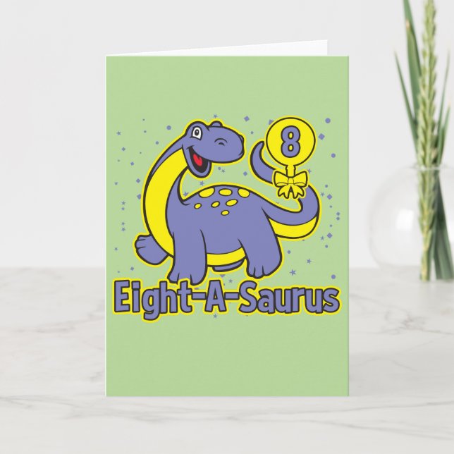 Kid's 8th Birthday Eight-A-Saurus Brontosaurus Card (Front)