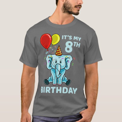 Kids 8th Birthday Elephant Its My 8th Bday Party  T_Shirt