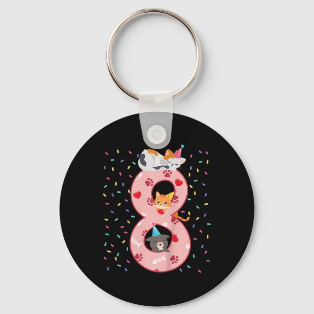 Kids 8th Birthday Girl Cute Cat Outfit 8 Years Old Keychain (Front)
