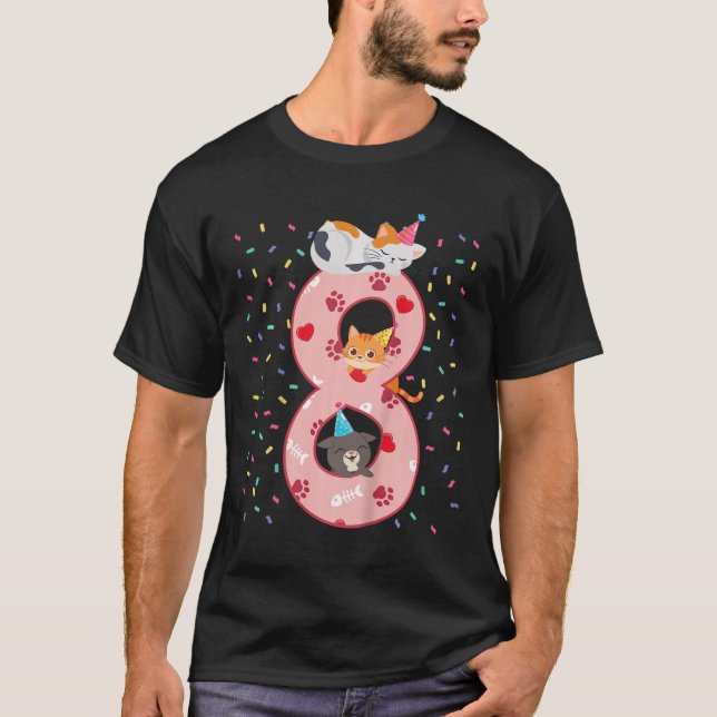 Kids 8th Birthday Girl Cute Cat Outfit 8 Years Old T-Shirt (Front)