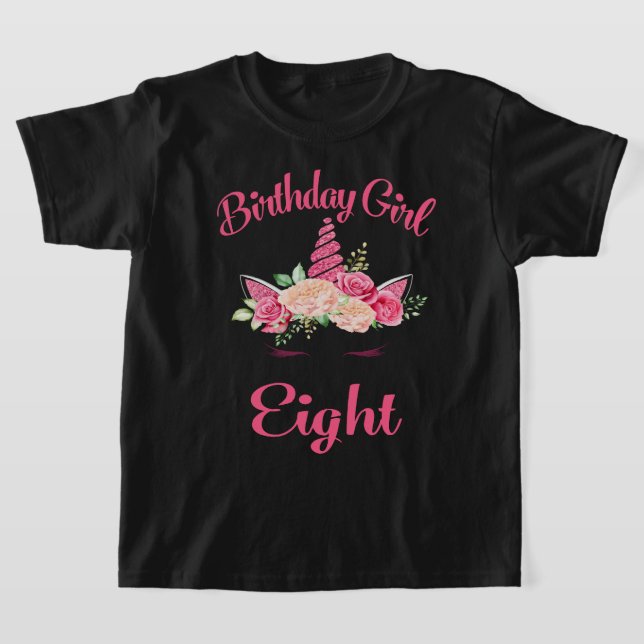 Kids 8th Birthday Girl Unicorn Shirt eightth Birth (Laydown)