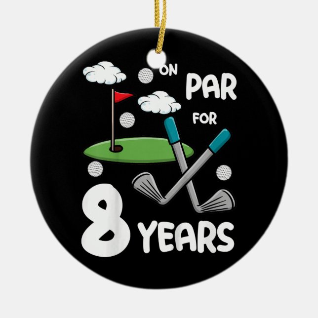 Kids 8th Birthday Golf Funny Golfer 8 Year Old Ceramic Ornament (Front)