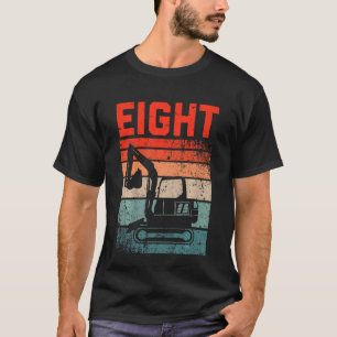 Kids 8th Birthday Retro Excavator Construction Veh T-Shirt