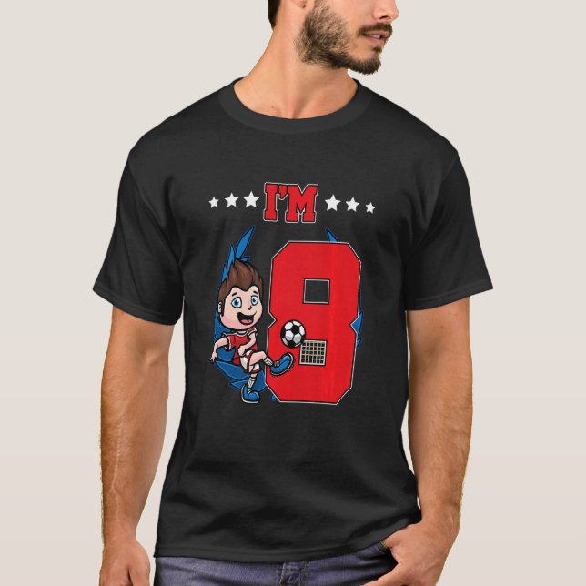 Kids 8th Birthday Soccer Boy Football Kids T-Shirt (Front)