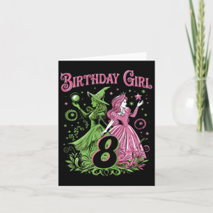 Kids 8th Birthday Witch Pink And Green 8 Years Old Card