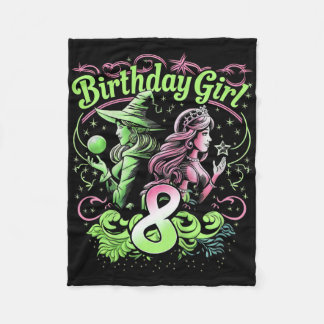 Kids 8th Birthday Witch Pink And Green 8 Years Old Fleece Blanket