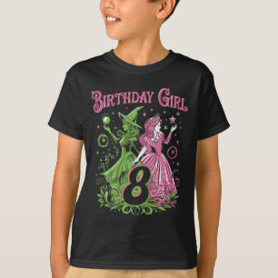 Kids 8th Birthday Witch Pink And Green 8 Years Old T-Shirt