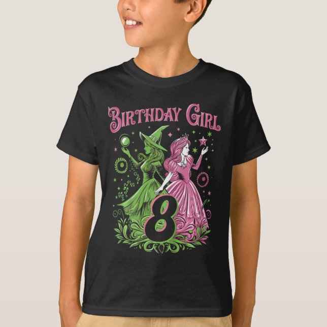 Kids 8th Birthday Witch Pink And Green 8 Years Old T-Shirt (Front)