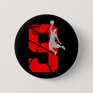 Kids 9 Year Old 9th Basketball Birthday PartyTheme Button