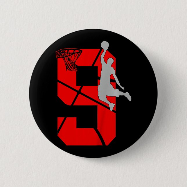Kids 9 Year Old 9th Basketball Birthday PartyTheme Button (Front)